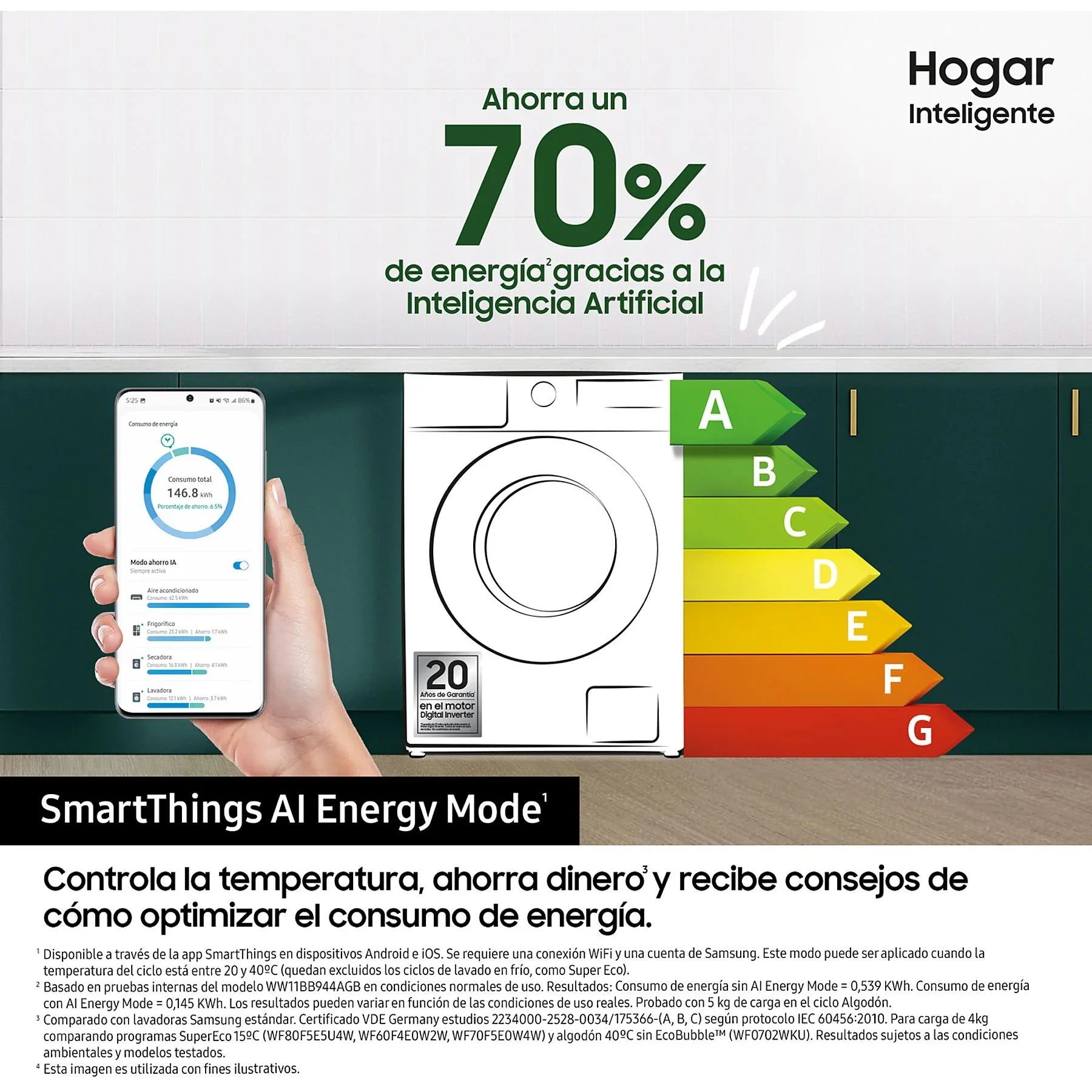 Lavadora carga frontal - Samsung WW90T534DTW/S3, 9 Kg